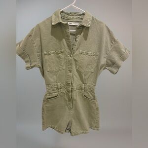 Zara Sage Green Denim Romper